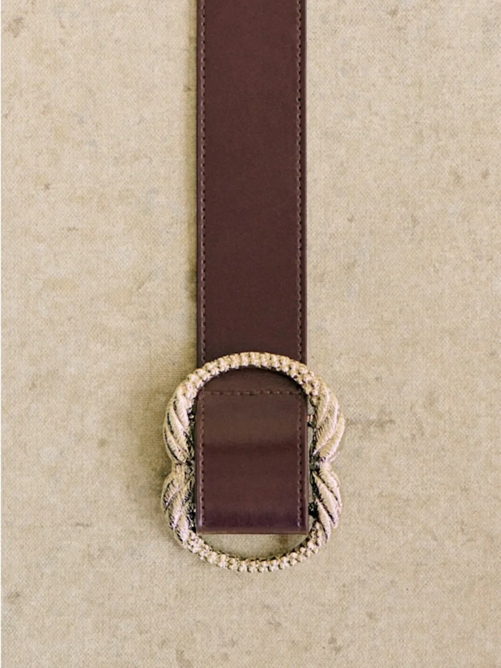 Sezane Artemis Brown Leather Belt with Gold Brass Buckle.